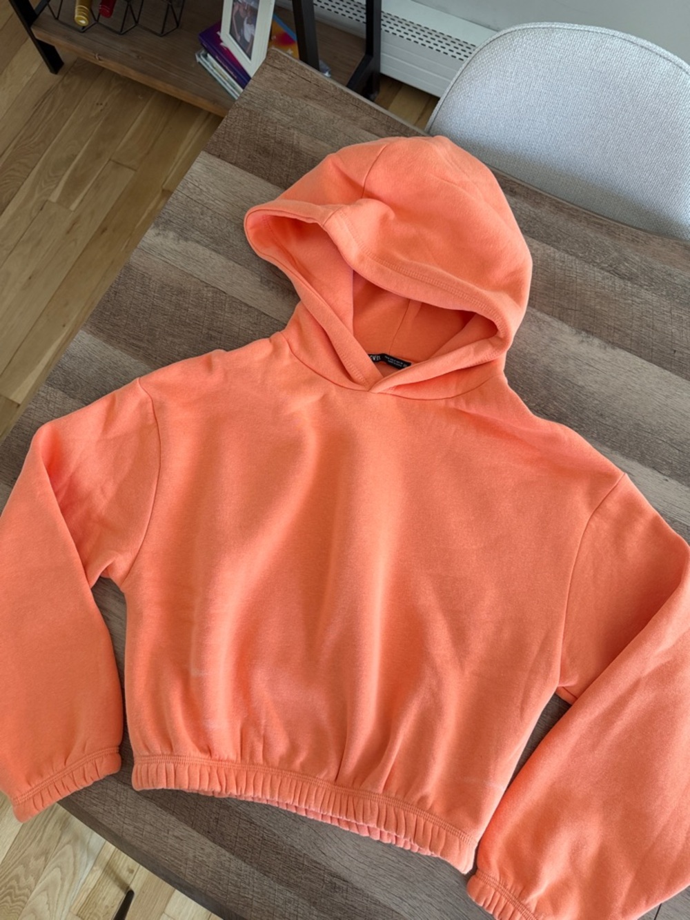 Zara Orange Cropped Hoodie Sweater